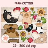 Farm Animals PNG Bundle – Cute Cow, Pig, Chicken & Dog Clipart for Kids’ Shirts, Mugs & DIY Crafts