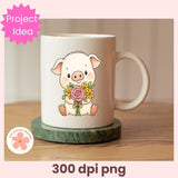 Cute Pig Clipart PNG, Pastel Floral Piglet Illustration, Spring Flowers Farm Animal Clip Art for Nursery Wall Art, Stickers, Kids Shirts & Paper Crafting