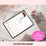 Person using a stylus on a tablet with a sticker, on a soft fabric background.