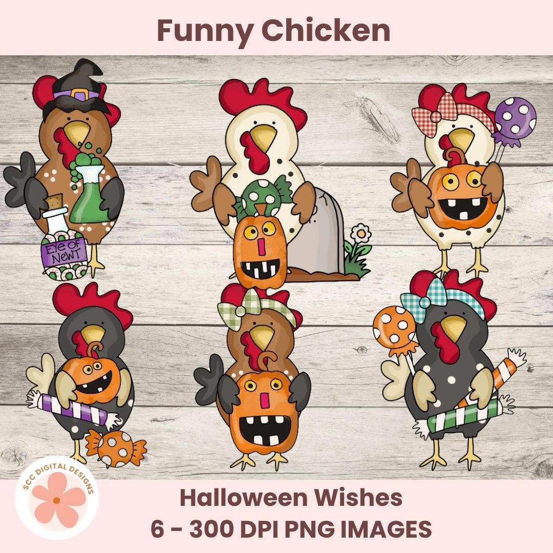 Funky Halloween Chicken PNG Clipart 6 images in 300 dpi png format