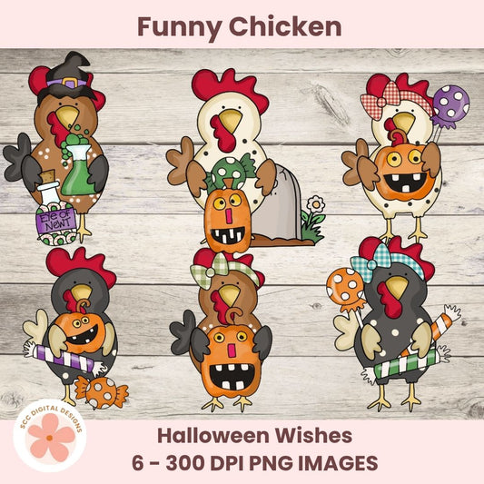 Funky Halloween Chicken PNG Clipart 6 images in 300 dpi png format