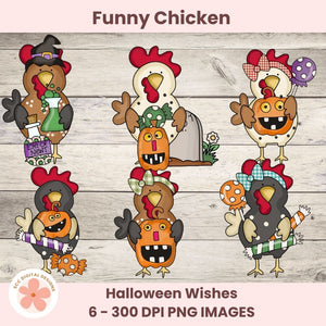 Funky Halloween Chicken PNG Clipart 6 images in 300 dpi png format