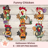 Funky Halloween Chicken PNG Clipart 6 images in 300 dpi png format