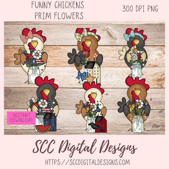 Funny Funky Chicken PNG 6 designs in 300 dpi png format