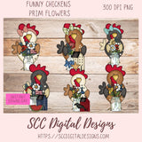 Funny Funky Chicken PNG 6 designs in 300 dpi png format