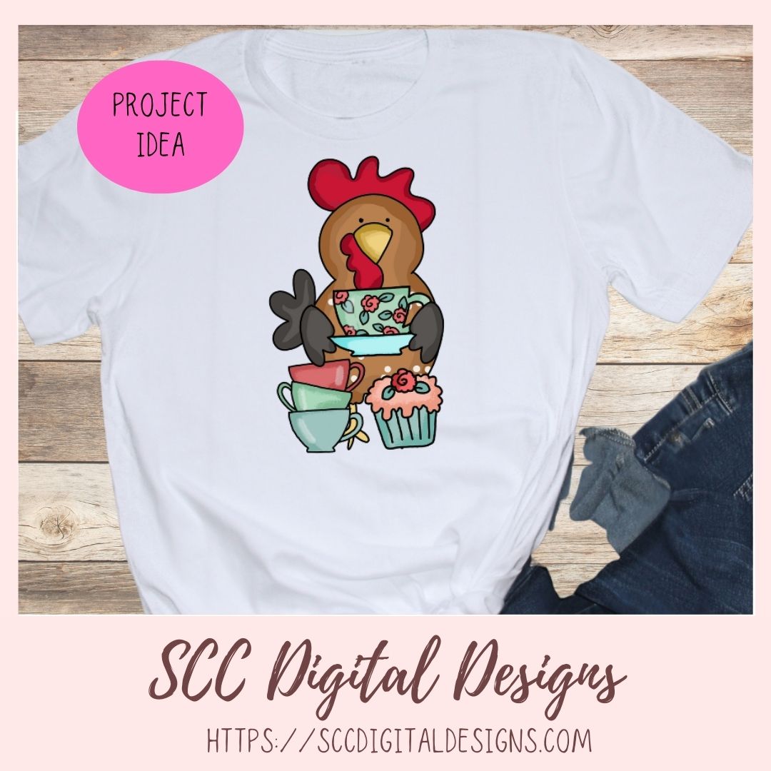Funky Chicken Tea Party PNG 6 designs in 300 dpi png format
