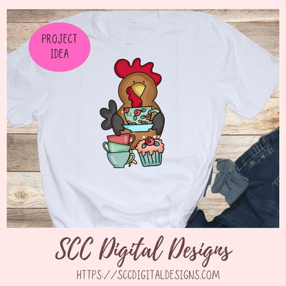 Funky Chicken Tea Party PNG 6 designs in 300 dpi png format