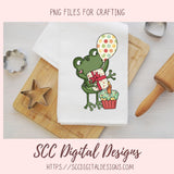 Funny Frogs PNG, Birthday Party Clipart, Presents, Balloons, & Cupcake Clip Art, DIY Greeting Cards for Mom, Party Decor for Kids