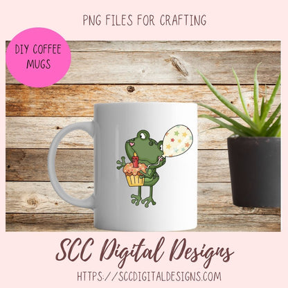 Funny Frogs PNG, Birthday Party Clipart, Presents, Balloons, & Cupcake Clip Art, DIY Greeting Cards for Mom, Party Decor for Kids