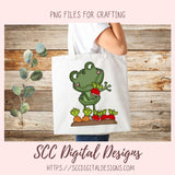 Funny Frogs Clipart, Dancing Gardening Frog, Veggies, Flower, Gardening Tools, Seeds for DIY Cute Stickers for Kids Frog PNG for Sublimation