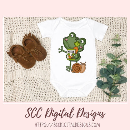Funny Frogs Clipart, Dancing Gardening Frog, Veggies, Flower, Gardening Tools, Seeds for DIY Cute Stickers for Kids Frog PNG for Sublimation