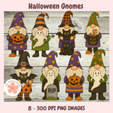 Set of Halloween-themed gnomes on a wooden background with 'HCC Digital Design' logo.