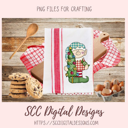 Christmas Elves Clipart, Trees Candy Gingerbread Cookie Clip Art for Sublimation, Happy Elf PNG for Stickers for Kids and Paper Crafting