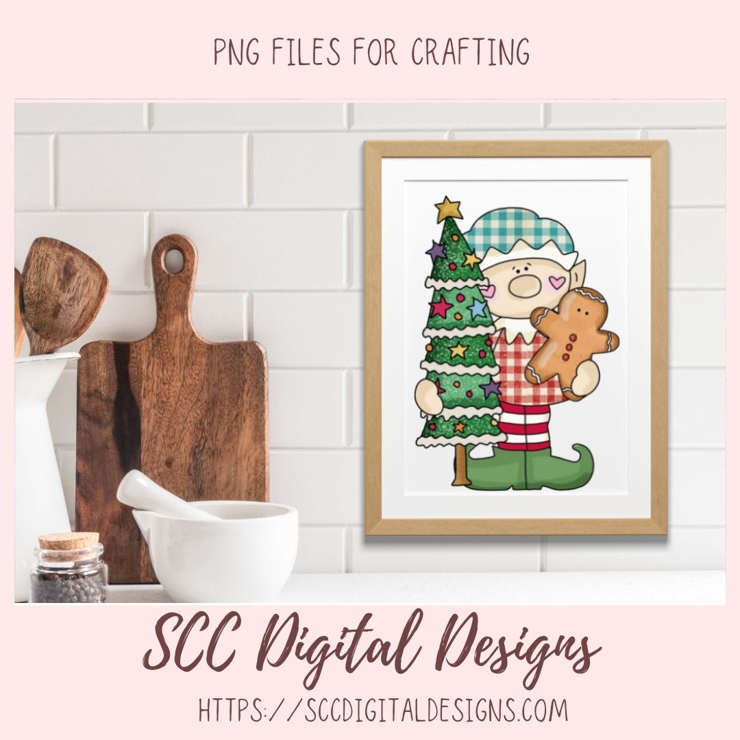 Christmas Elves Clipart, Trees Candy Gingerbread Cookie Clip Art for Sublimation, Happy Elf PNG for Stickers for Kids and Paper Crafting
