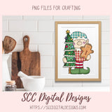 Christmas Elves Clipart, Trees Candy Gingerbread Cookie Clip Art for Sublimation, Happy Elf PNG for Stickers for Kids and Paper Crafting