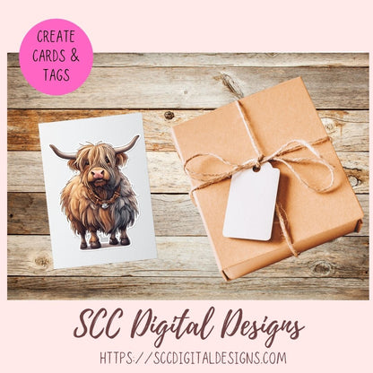 Highland Cows Sticker Pack for Digital Planners, Journals, Notes & Digital Scrapbooking, DIY Cow Lover Decals, Instant Download Pre-Cropped Goodnotes Compatible PNG Images