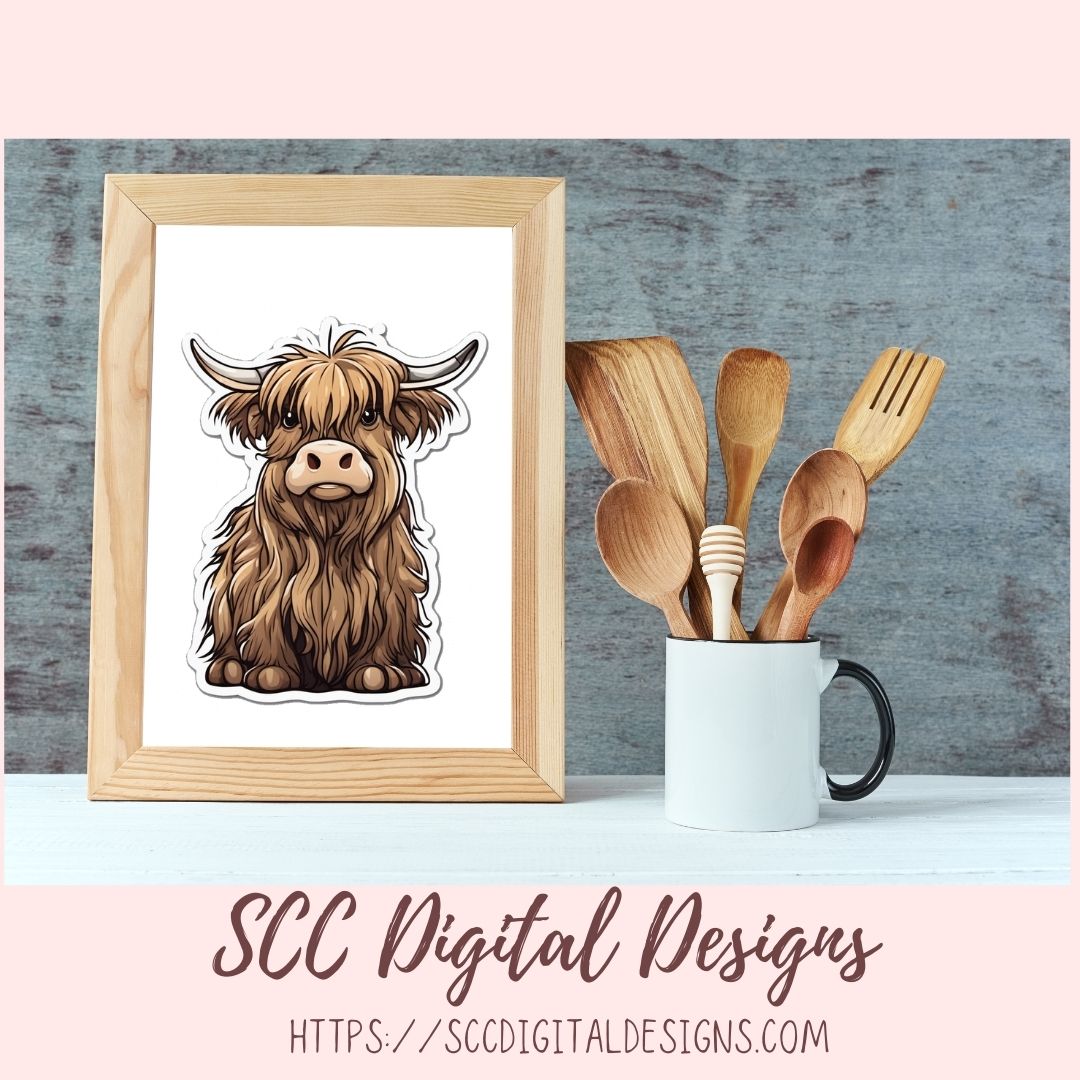 Highland Cows Sticker Pack for Digital Planners, Journals, Notes & Digital Scrapbooking, DIY Cow Lover Decals, Instant Download Pre-Cropped Goodnotes Compatible PNG Images