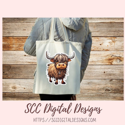 Highland Cows Sticker Pack for Digital Planners, Journals, Notes & Digital Scrapbooking, DIY Cow Lover Decals, Instant Download Pre-Cropped Goodnotes Compatible PNG Images
