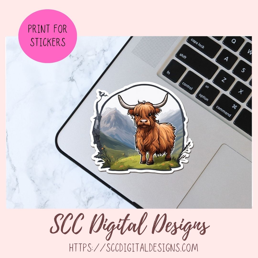 Highland Cows Sticker Pack for Digital Planners, Journals, Notes & Digital Scrapbooking, DIY Cow Lover Decals, Instant Download Pre-Cropped Goodnotes Compatible PNG Images