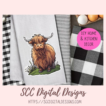 Highland Cows Sticker Pack for Digital Planners, Journals, Notes & Digital Scrapbooking, DIY Cow Lover Decals, Instant Download Pre-Cropped Goodnotes Compatible PNG Images
