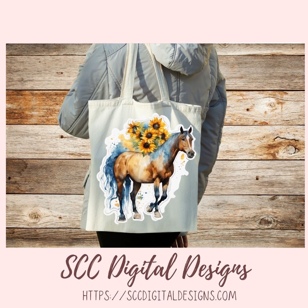 Floral Horse PNG Stickers for Digital or Paper Planners, Pre-Cropped Goodnotes Compatable for Women, Printable Clip Art Scrapbook Elements