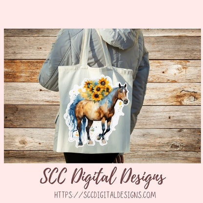 Floral Horse PNG Stickers for Digital or Paper Planners, Pre-Cropped Goodnotes Compatable for Women, Printable Clip Art Scrapbook Elements