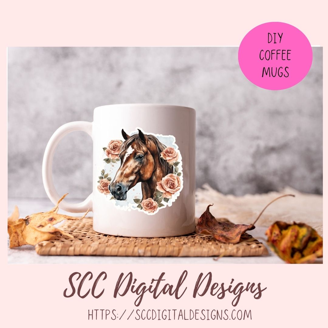 Floral Horse PNG Stickers for Digital or Paper Planners, Pre-Cropped Goodnotes Compatable for Women, Printable Clip Art Scrapbook Elements