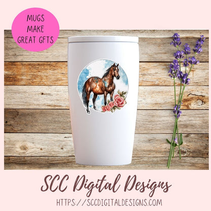 Floral Horse PNG Stickers for Digital or Paper Planners, Pre-Cropped Goodnotes Compatable for Women, Printable Clip Art Scrapbook Elements