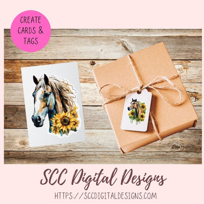 Floral Horse PNG Stickers for Digital or Paper Planners, Pre-Cropped Goodnotes Compatable for Women, Printable Clip Art Scrapbook Elements