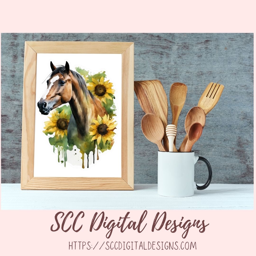 Floral Horse PNG Stickers for Digital or Paper Planners, Pre-Cropped Goodnotes Compatable for Women, Printable Clip Art Scrapbook Elements