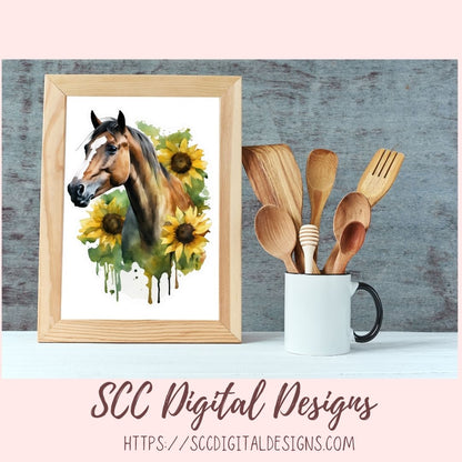 Floral Horse PNG Stickers for Digital or Paper Planners, Pre-Cropped Goodnotes Compatable for Women, Printable Clip Art Scrapbook Elements