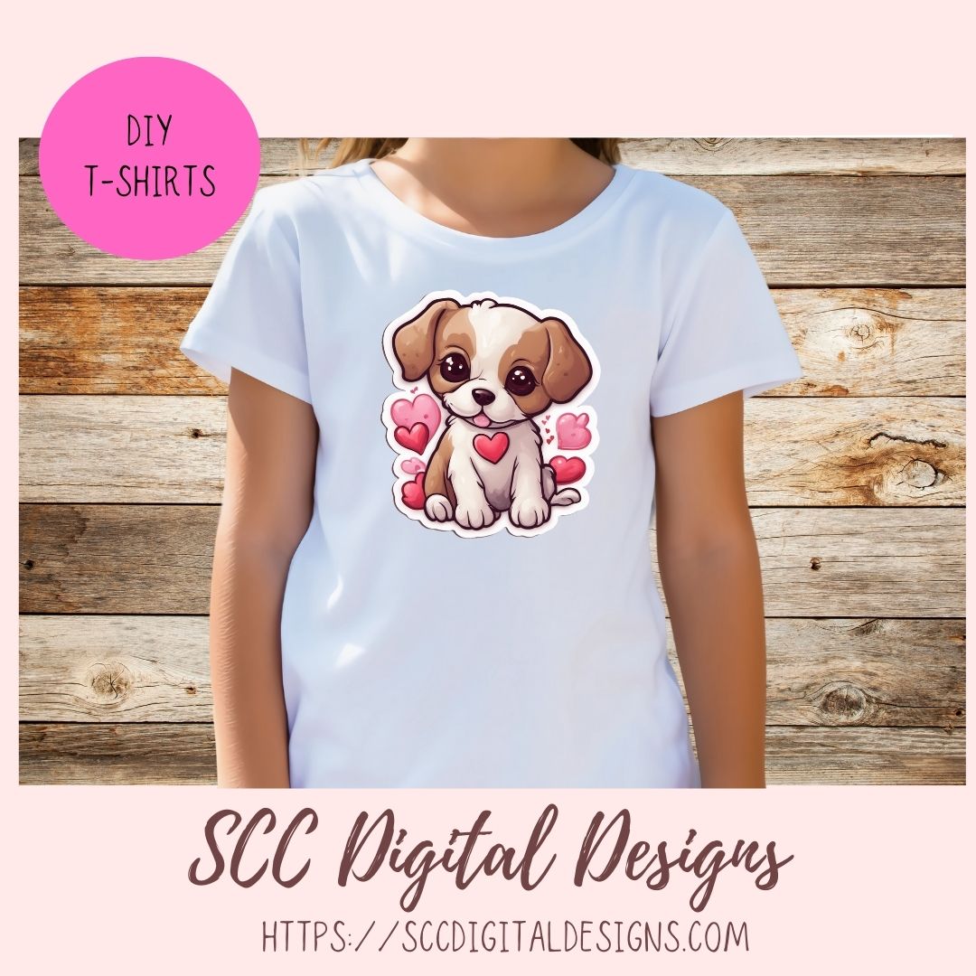Kawaii Valentine Pups PNG Stickers for Digital or Paper Planners, Pre-Cropped Goodnotes Compatable, Printable Clip Art Scrapbook Elements