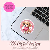 Kawaii Valentine Pups PNG Stickers for Digital or Paper Planners, Pre-Cropped Goodnotes Compatable, Printable Clip Art Scrapbook Elements