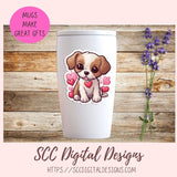 Kawaii Valentine Pups PNG Stickers for Digital or Paper Planners, Pre-Cropped Goodnotes Compatable, Printable Clip Art Scrapbook Elements