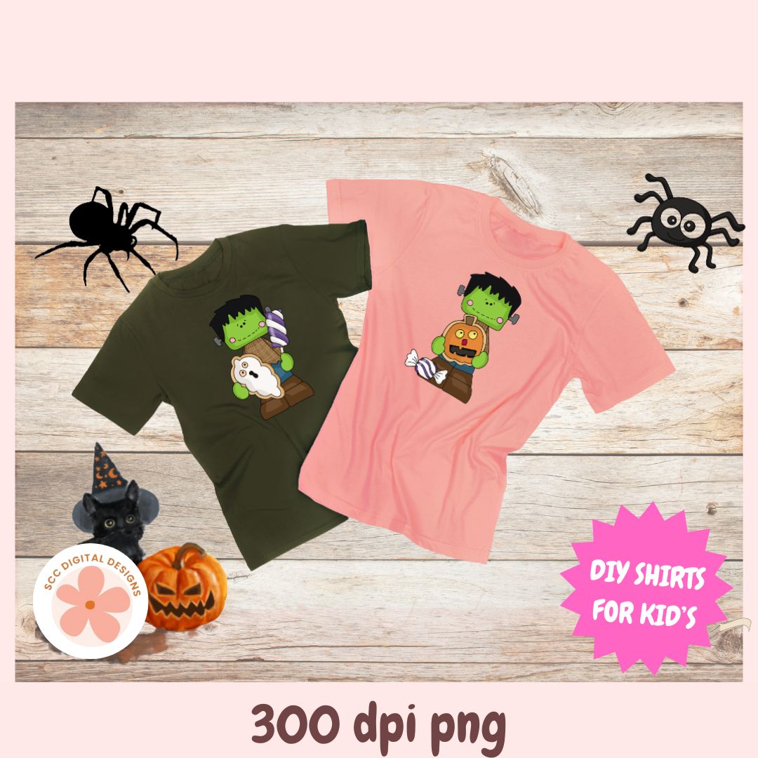 Little Frankie Trick or Treat Clipart Set, Cute Frankenstein PNGs, Halloween Candy Digital Download for Crafts, Stickers & Sublimation