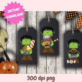 Little Frankie Trick or Treat Clipart Set, Cute Frankenstein PNGs, Halloween Candy Digital Download for Crafts, Stickers & Sublimation