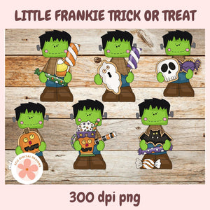 Little Frankie Trick or Treat Clipart Set, Cute Frankenstein PNGs, Halloween Candy Digital Download for Crafts, Stickers & Sublimation