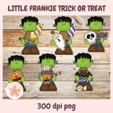 Little Frankie Trick or Treat Clipart Set, Cute Frankenstein PNGs, Halloween Candy Digital Download for Crafts, Stickers & Sublimation