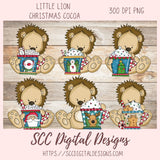 Whimsical Christmas Clipart, Lion Hot Cocoa Mugs, Reindeer, Snowmen, & Santa PNGs, DIY Greeting Cards, Gift Tags, Digital Scrapbook Elements