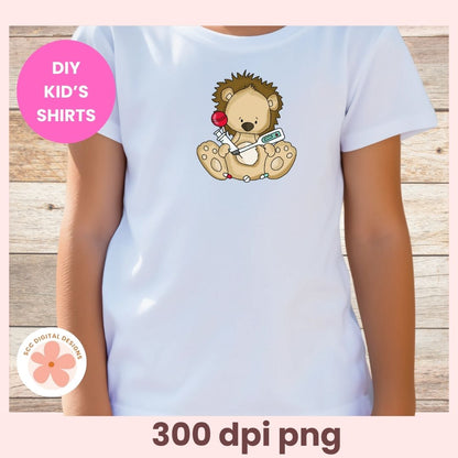 Get Well Soon Lion Clipart, Cute Cartoon Lion Doctor & Nurse PNG, Whimsical Medical Animal Clip Art for Scrapbooking, Junk Journals & Crafts.