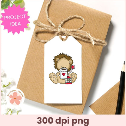 Get Well Soon Lion Clipart, Cute Cartoon Lion Doctor & Nurse PNG, Whimsical Medical Animal Clip Art for Scrapbooking, Junk Journals & Crafts.