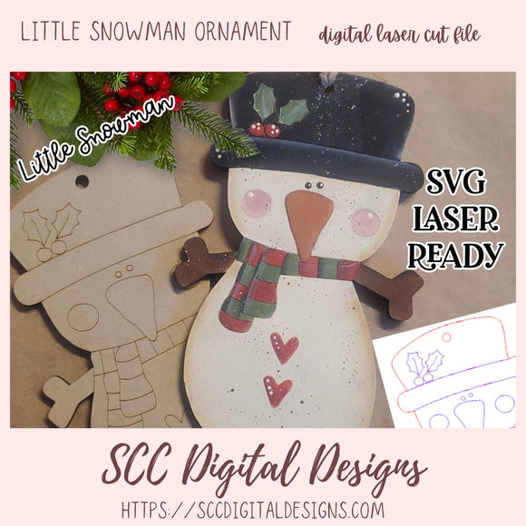 Little Snowman Christmas Ornament SVG, Glowforge and Laser Cutter Design, DIY Christmas Gift for Mom, Instant Download Woodworking Pattern