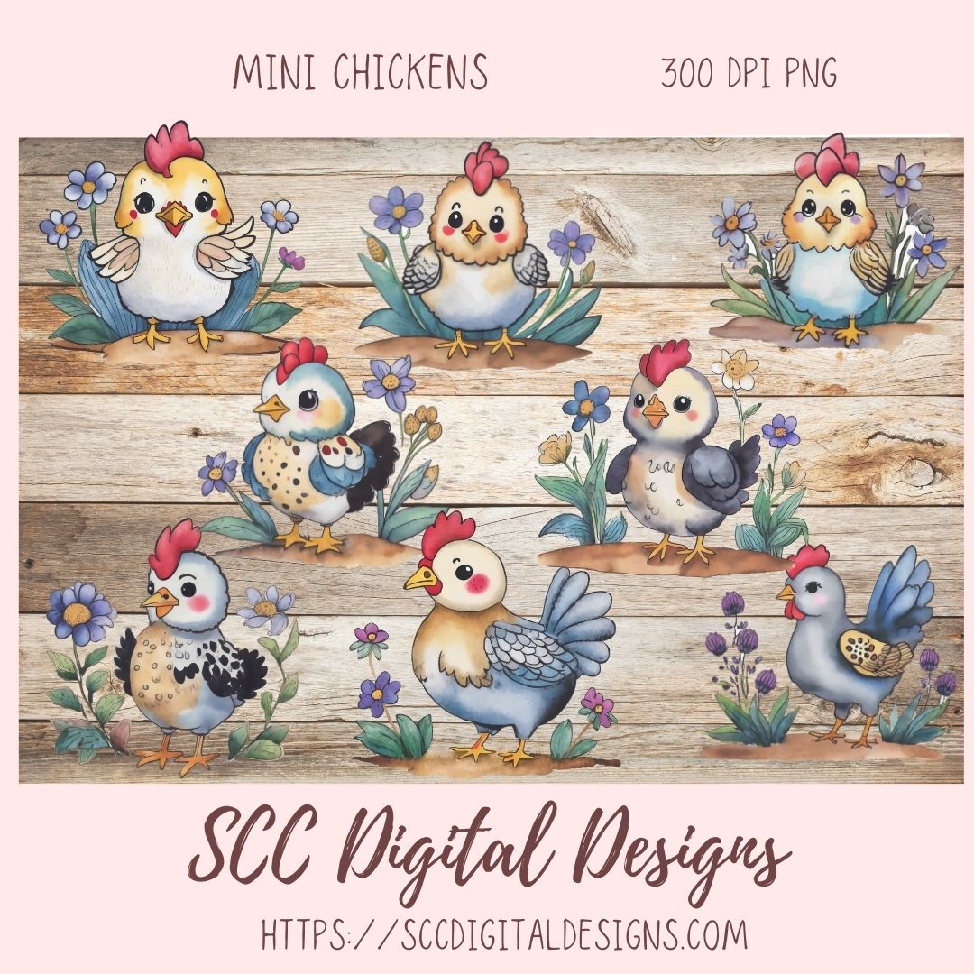 Funky Chicken Digital Planner Stickers, Hand Drawn Colorful Printable Pre-Cropped PNG Images, Goodnotes Compatible, Scrapbook Elements