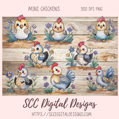 Funky Chicken Digital Planner Stickers, Hand Drawn Colorful Printable Pre-Cropped PNG Images, Goodnotes Compatible, Scrapbook Elements