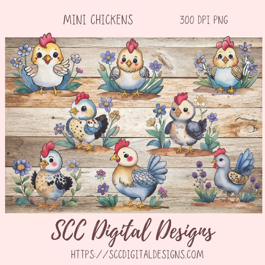 Funky Chicken Digital Planner Stickers, Hand Drawn Colorful Printable Pre-Cropped PNG Images, Goodnotes Compatible, Scrapbook Elements