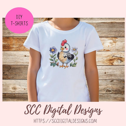 Funky Chicken Digital Planner Stickers, Hand Drawn Colorful Printable Pre-Cropped PNG Images, Goodnotes Compatible, Scrapbook Elements