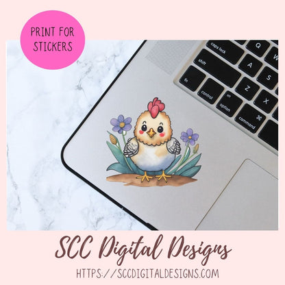 Funky Chicken Digital Planner Stickers, Hand Drawn Colorful Printable Pre-Cropped PNG Images, Goodnotes Compatible, Scrapbook Elements