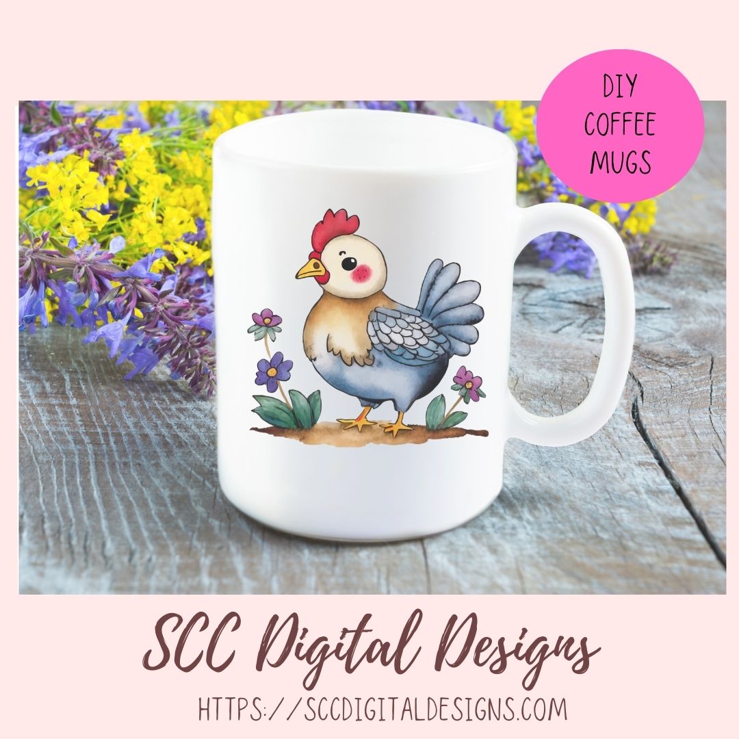 Funky Chicken Digital Planner Stickers, Hand Drawn Colorful Printable Pre-Cropped PNG Images, Goodnotes Compatible, Scrapbook Elements