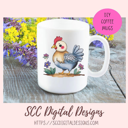 Funky Chicken Digital Planner Stickers, Hand Drawn Colorful Printable Pre-Cropped PNG Images, Goodnotes Compatible, Scrapbook Elements