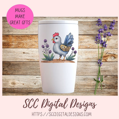 Funky Chicken Digital Planner Stickers, Hand Drawn Colorful Printable Pre-Cropped PNG Images, Goodnotes Compatible, Scrapbook Elements